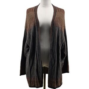 Peruvian Connection Sweater Cardigan Womens M/L Brown Pima Oversized Open-Knit